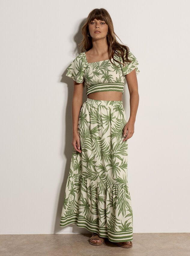 Palm Print Midi Skirt, Cream, large
