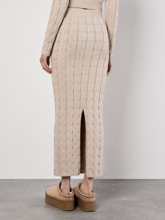 Cable Knit Maxi Skirt, Stone, large