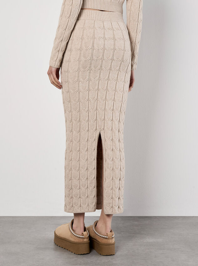 Cable Knit Maxi Skirt, Stone, large