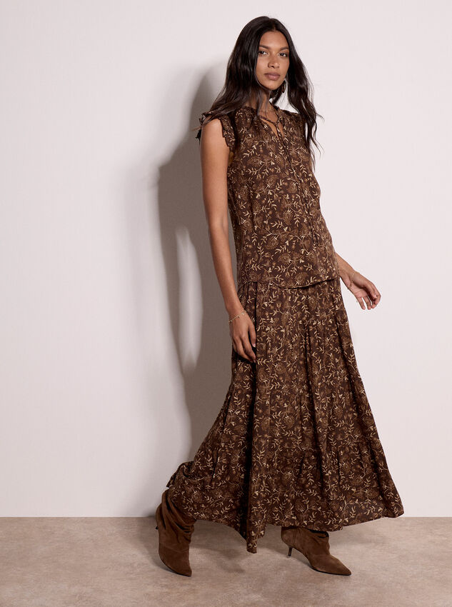 Painterly Paisley Ruffle Top, Brown, large