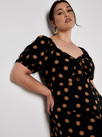 Polka Dot Bow Detail Midi Dress