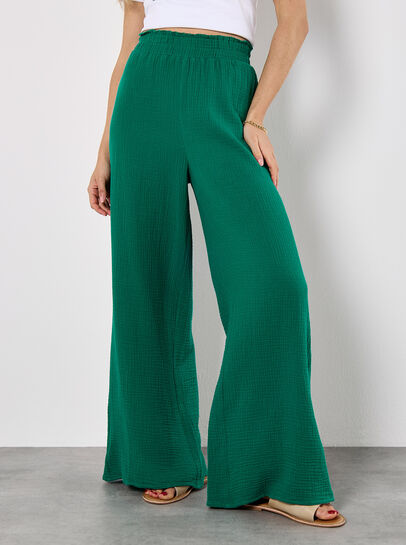 Textured Cotton Wide Leg Trousers
