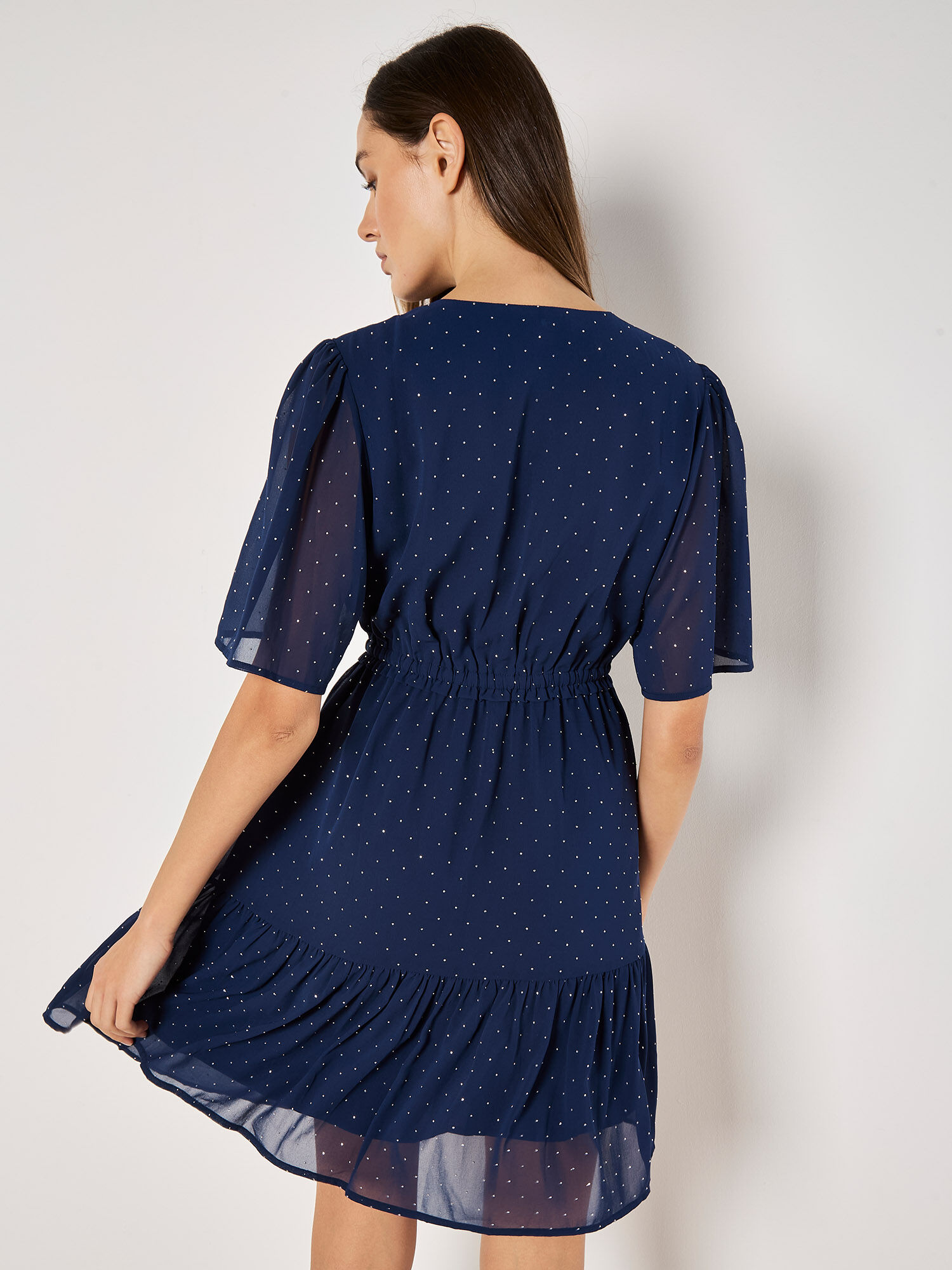 Polka Dot Chiffon Mini Dress Apricot Clothing