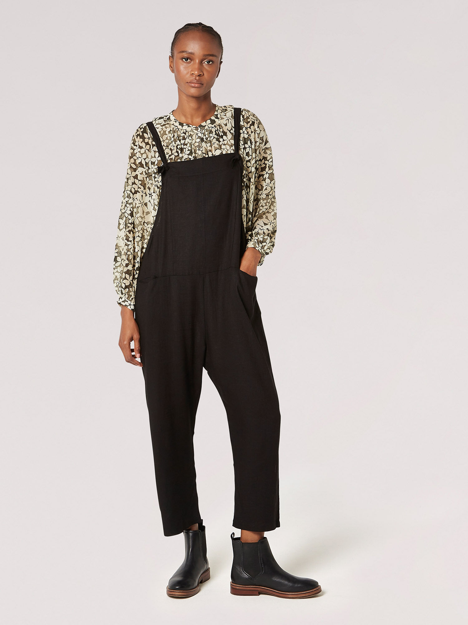 Linen Blend Relaxed Fit Dungarees Apricot Clothing