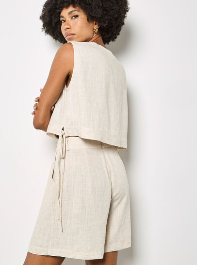 Linen Blend Pleated Mini Shorts