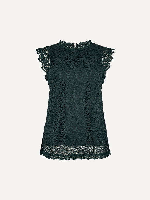 Lace Scallop Hem Blouse, Green, large