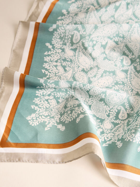 Blue Paisley Satin Head Scarf, Blue, large