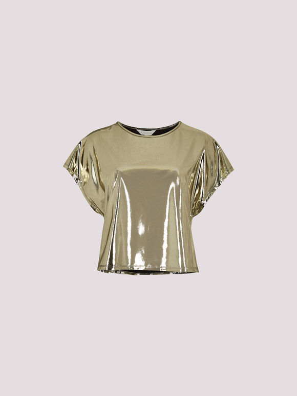 Foil Cropped T-Shirt, Yellow, large