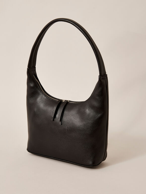 Shoulder Leather Bag, Black, large