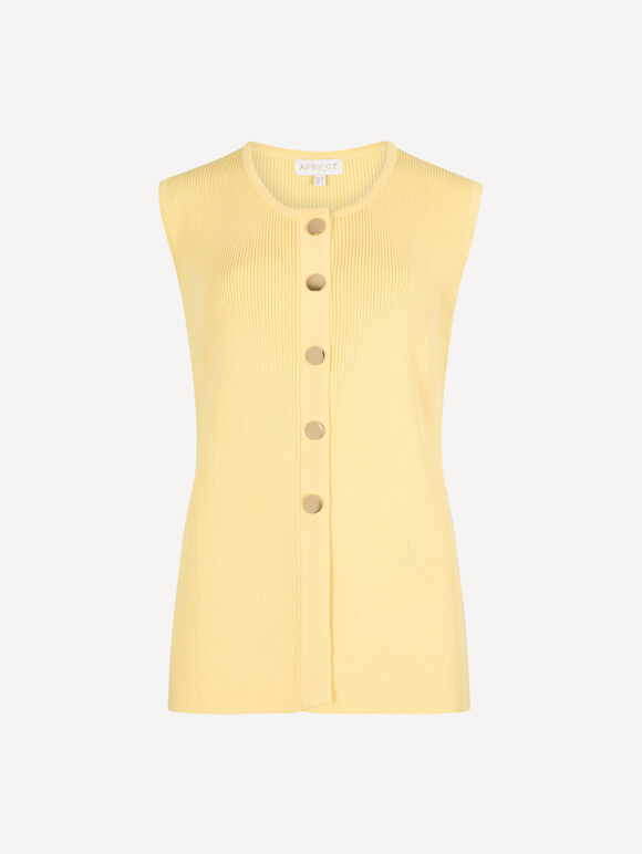 Ribbed Knit Waistcoat, Yellow, large