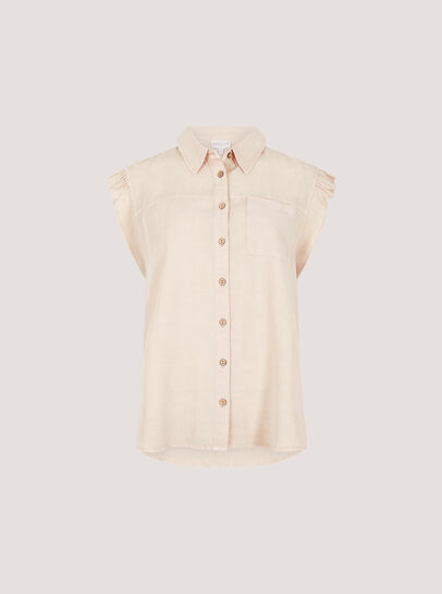 Ruffle Sleeve Soft Slub Blouse