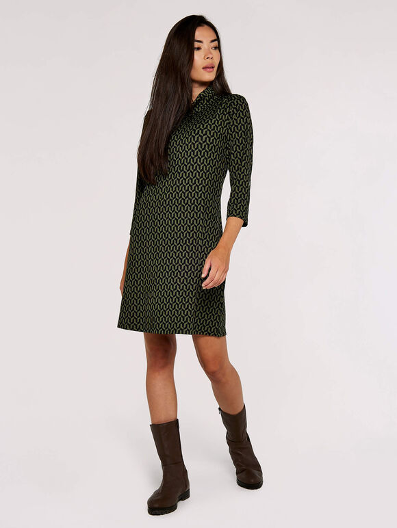 Cowl Neck Mini Dress, Green, large