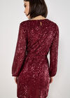 Chevron Sequin Belted Mini Dress, Burgundy, large