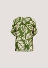 Tropical Leaf Print Satin T-Shirt, Green, large