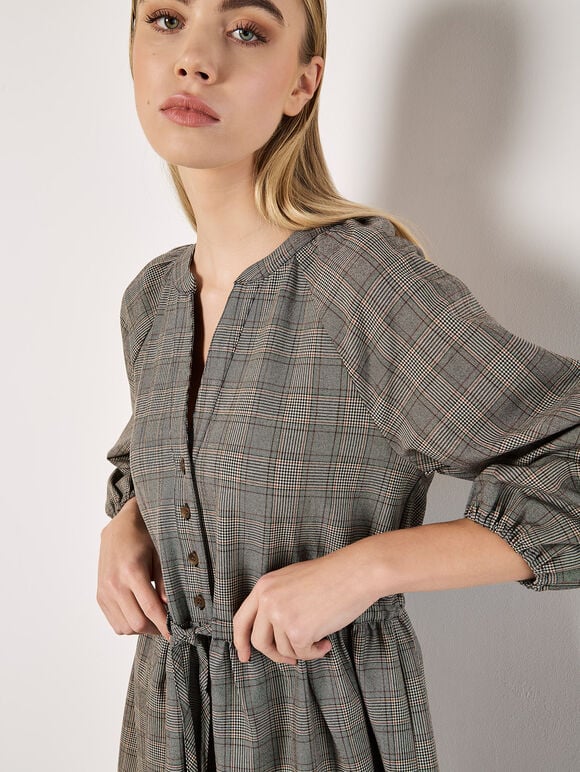 Heritage Check Ruffle Hem Mini Dress, Grey, large