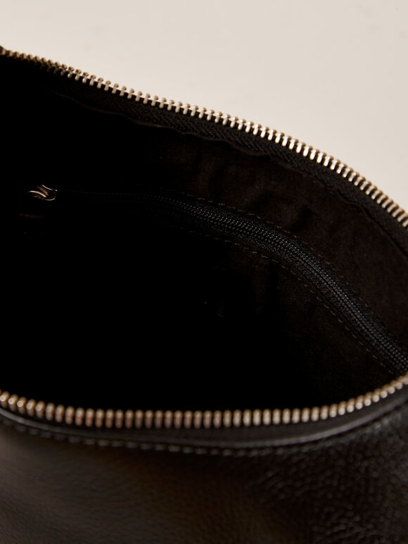 Shoulder Leather Bag, Black, large