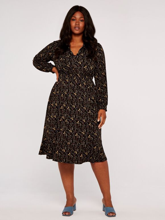 Curve Flower Stem Dress, Yellow, large