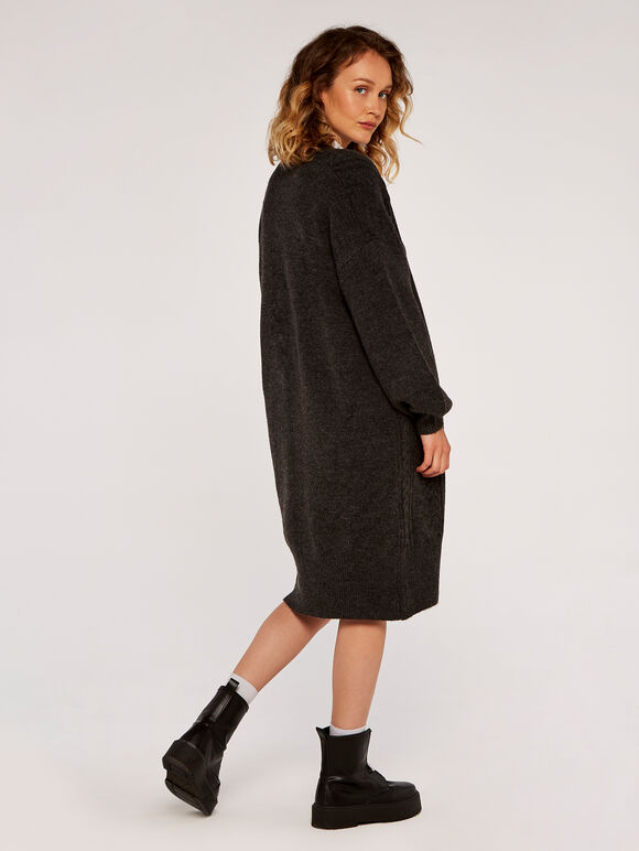 Cable Knit Coatigan, Dark Grey - Charcoal, large