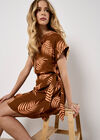 Tropical Leaf Wrap Mini Dress, Rust, large