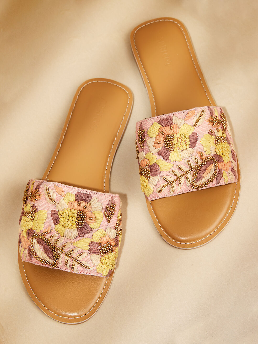 Embroidered Canvas And Leather Sandals