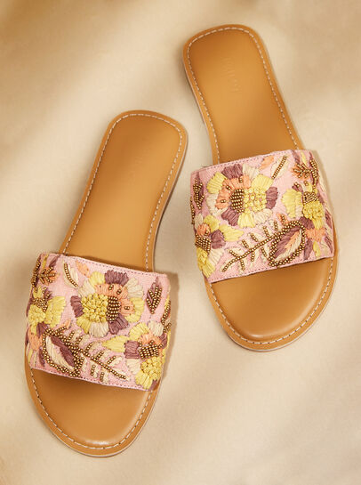 Embroidered Canvas And Leather Sandals