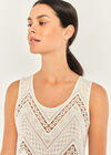 Zigzag Crochet Shimmer Slub Top, Cream, large