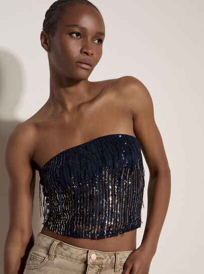 Fringe Sequin Bandeau Crop Top