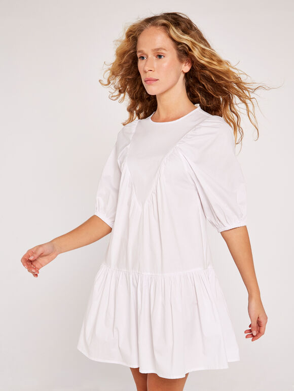 V Yoke Dress, White, large