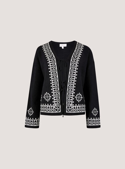 Soft Ribbed Knit Embroidered Cardigan
