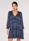 Textured Dot Ruffle Dress, Navy, large