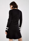 Stripe Cuff Fit And Flare Knit Mini Dress, Black, large