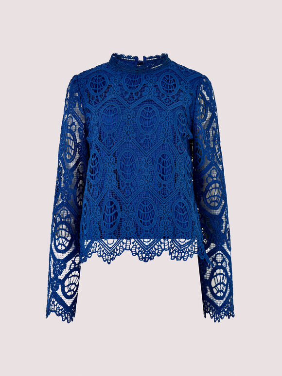 Scallop Lace Top, Blue, large