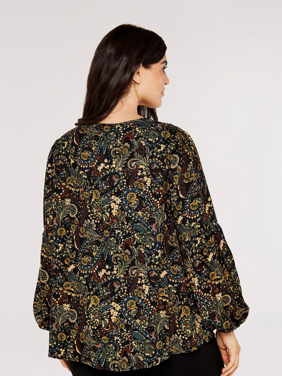 Curve Paisley Boho Blouse, Black, large