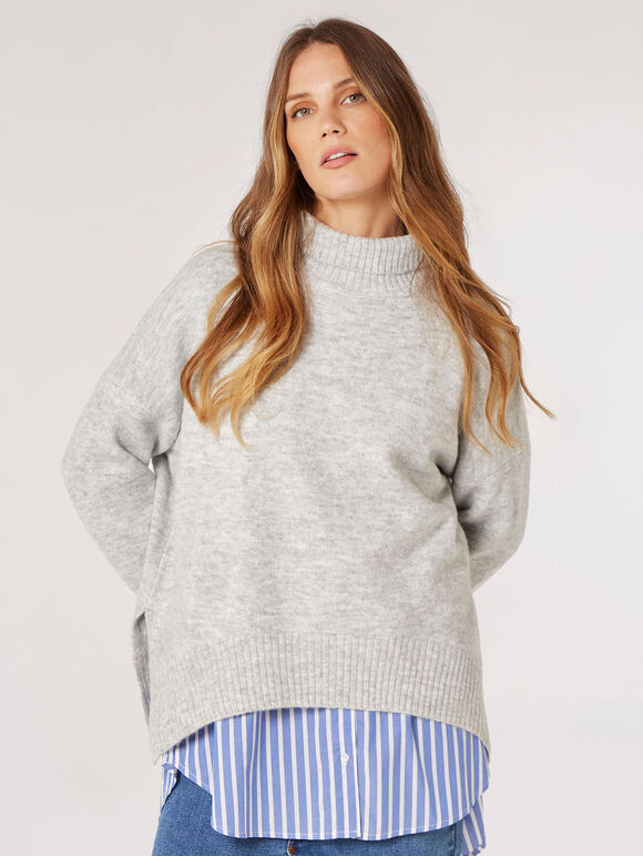Oversized Boucle Jumper, Light Grey / Silver, large