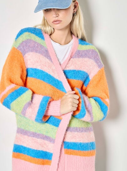 Colourful Stripe Fluffy Knit Cardigan