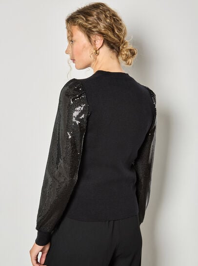 Sequin Arm Ribbed Knit Jumper