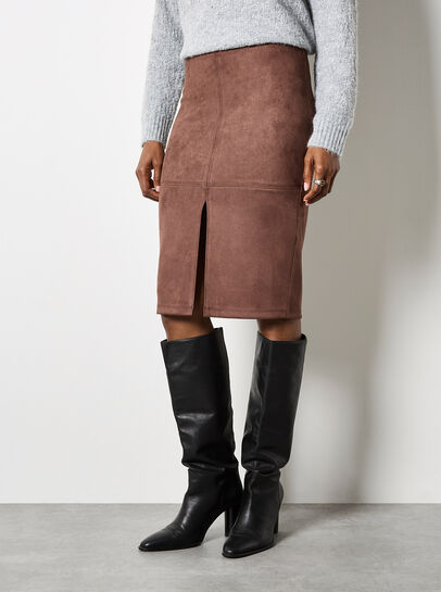 Split Front Suede Pencil Skirt