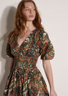 Paisley Bubble Hem Cotton Mini Dress, Khaki, large