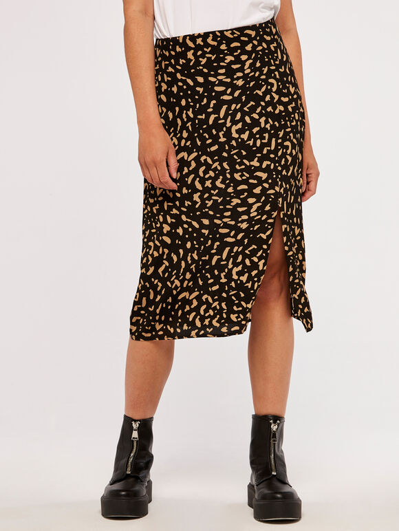 Brush Spot Wrap Skirt, Black, large