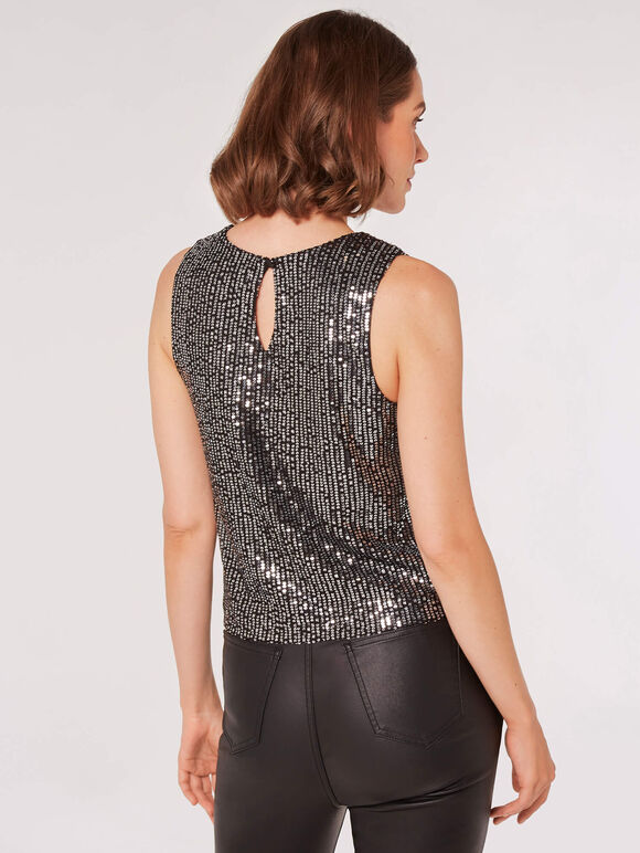 Sequin Shell Top, Black, large