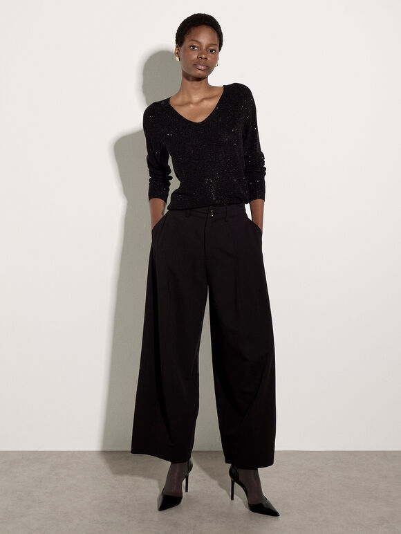 Diamante Embellished Fine Knit Jumper, Black, large