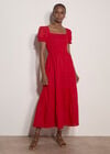 Cotton Tiered Milkmaid Midi Dress, Red, large