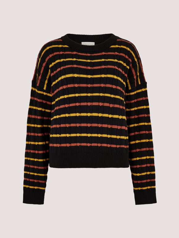 Plaited Knit Stripe Jumper , Black, large