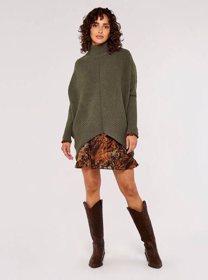 High-Low Mock Neck Chunky Jumper
