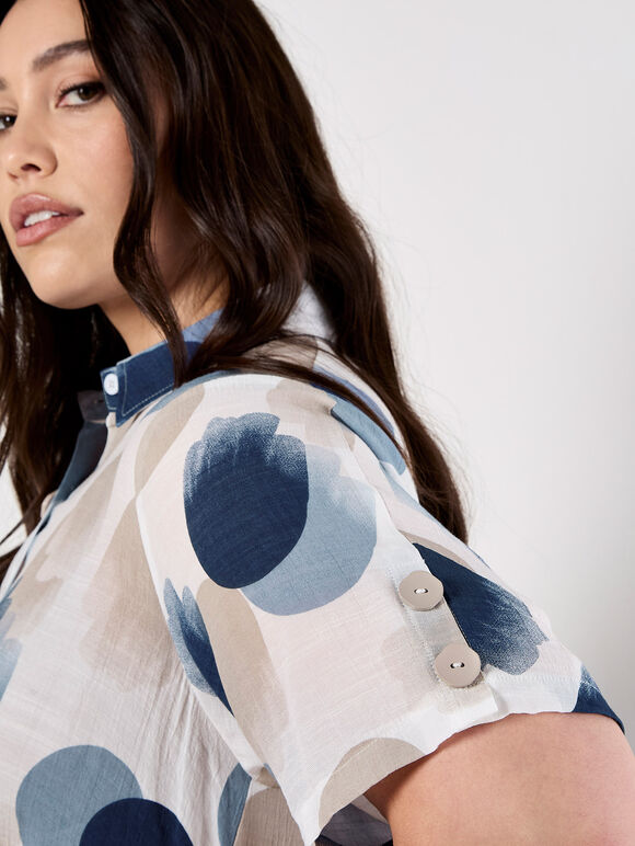 Painted Circles Oversized High-Low Shirt, Navy, large