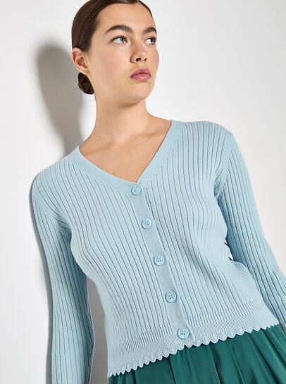 Ribbed Knit Scalloped Cardigan