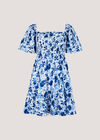 Smocked Cotton Floral Mini Dress, White, large