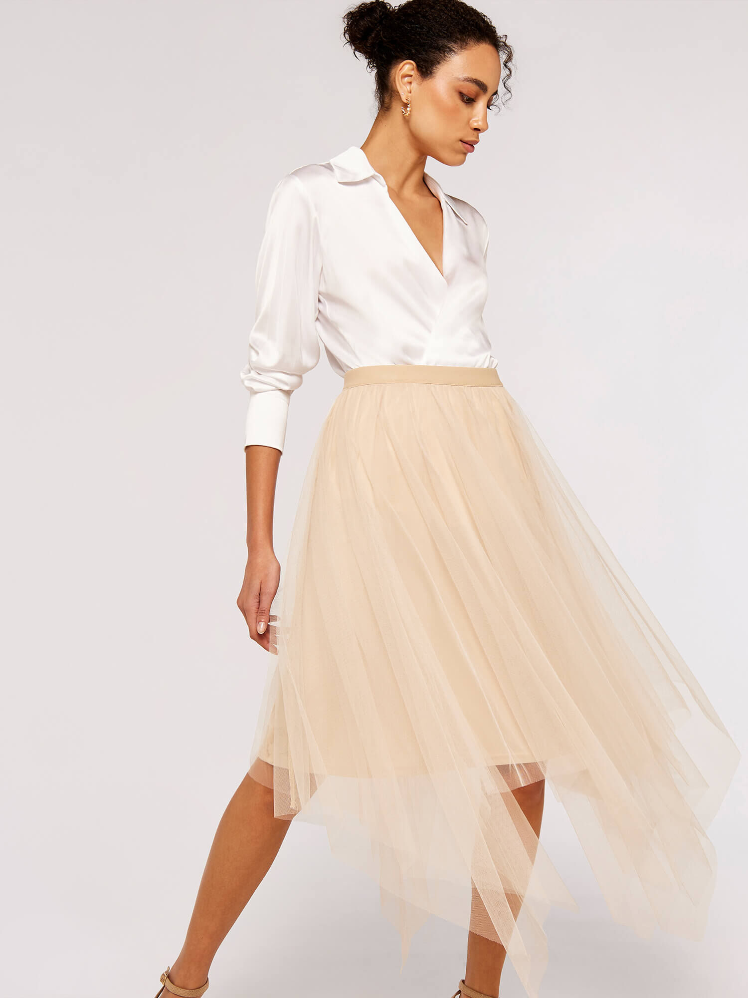 Cream tulle midi sales skirt