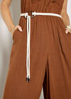 Cotton Blend Wide-Leg Jumpsuit, Rust, large