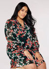 Curve Floral Mini Dress, Black, large